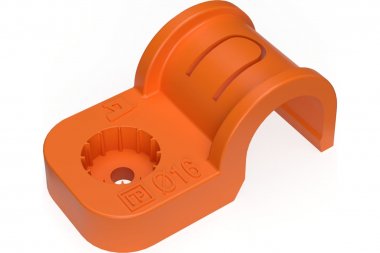 Фотография товара 'Промрукав PR13.1165 Крепеж-скоба пластиковая односторонняя для прямого монтажа атмосферостойкая оранжевая в п/э d16 мм'