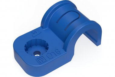 Фотография товара 'Промрукав PR13.2066 Крепеж-скоба пластиковая односторонняя для прямого монтажа атмосферостойкая синяя в п/э d16 мм'