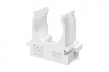 Фотография товара 'Промрукав PR13.02562 Крепеж-клипса для труб для прямого монтажа белая в п/э d20 мм'