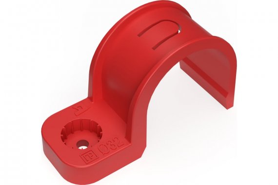Фотография товара 'Промрукав PR13.2063 Крепеж-скоба пластиковая односторонняя для прямого монтажа атмосферостойкая красная в п/э d32 мм'