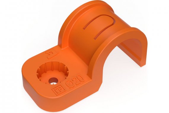 Фотография товара 'Промрукав PR13.1179 Крепеж-скоба пластиковая односторонняя для прямого монтажа атмосферостойкая оранжевая в п/э d20 мм'