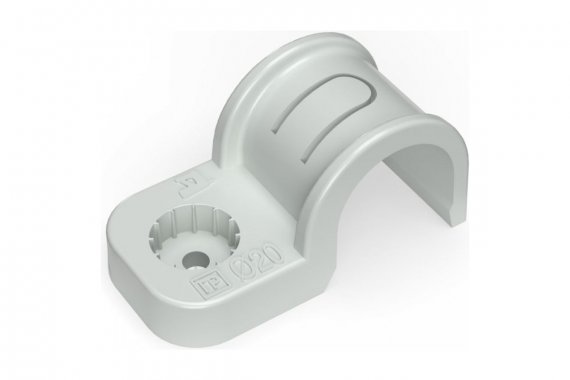 Фотография товара 'Промрукав PR13.02545 Крепеж-скоба пластиковая односторонняя для прямого монтажа атмосферостойкая серая в гофроящике d25 мм'